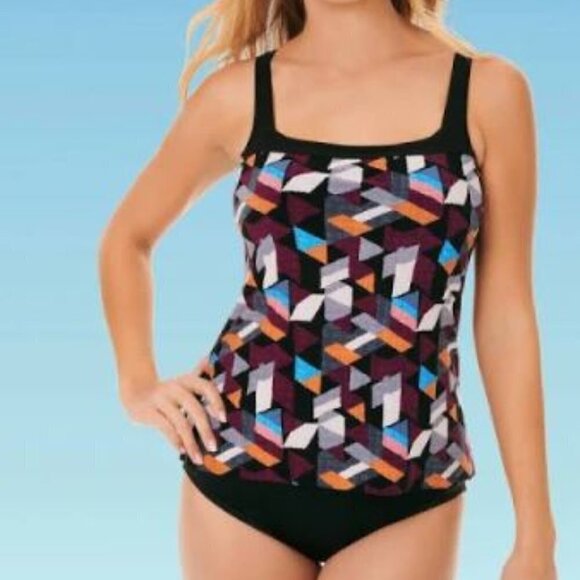 Dreamsuit Black Multi Adjustable Strap Tankini Top - Picture 2 of 7